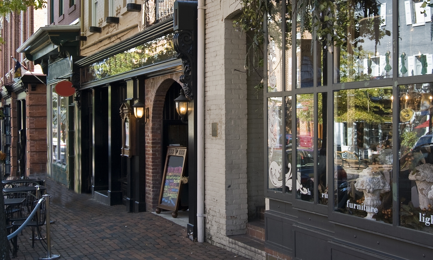 Independent shops on leafy high street