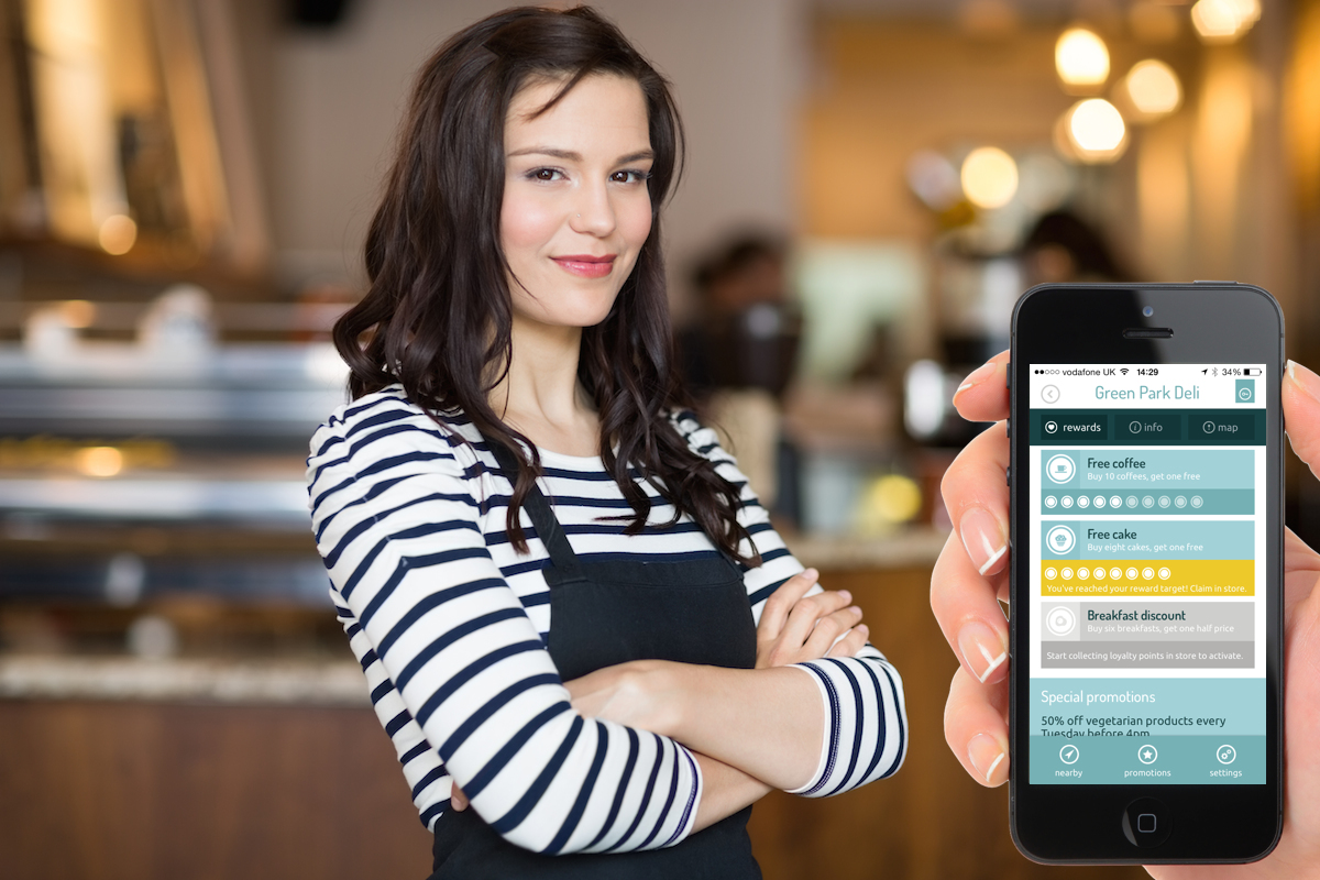 coffee shop owner with customer app